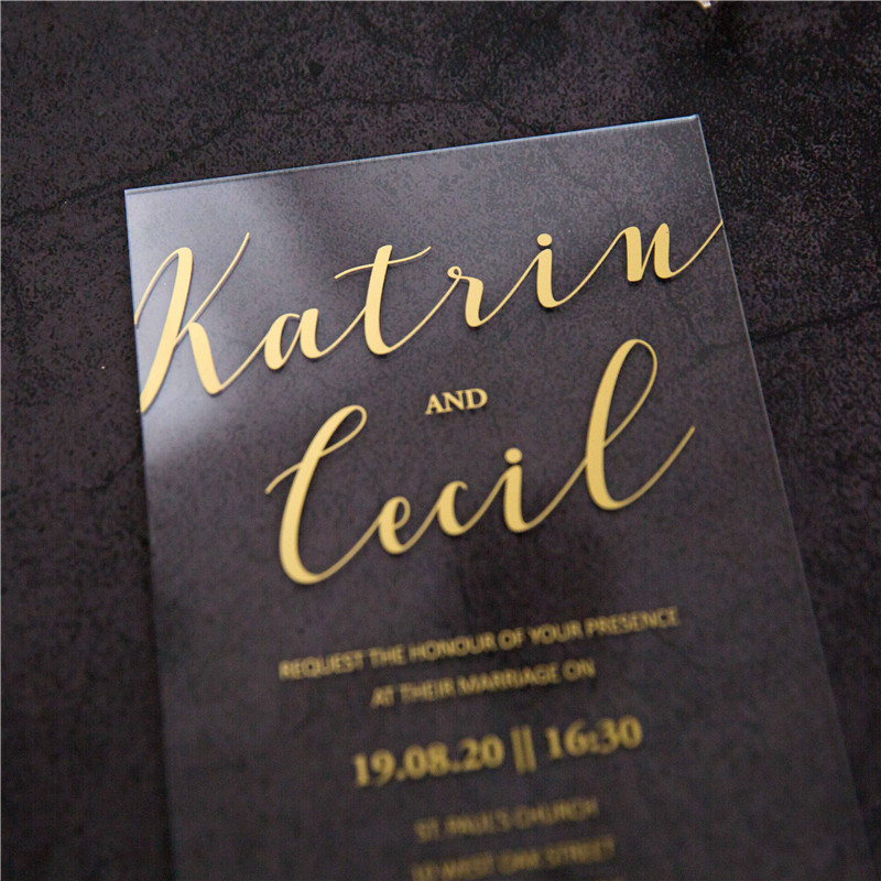 Acryl Siebdruck Goldene Einladungskarten zur Hochzeit ACR09 - zum Schließen ins Bild klicken