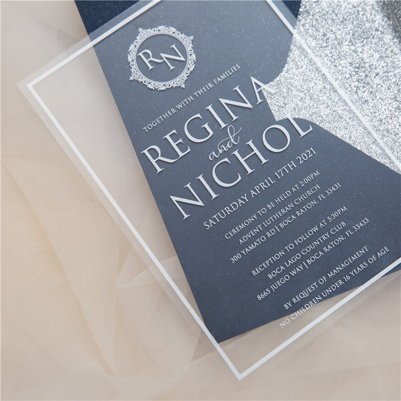 Moderne Acryl Siebdruck Goldene Einladungskarten zur Hochzeit ACR18 - zum Schließen ins Bild klicken