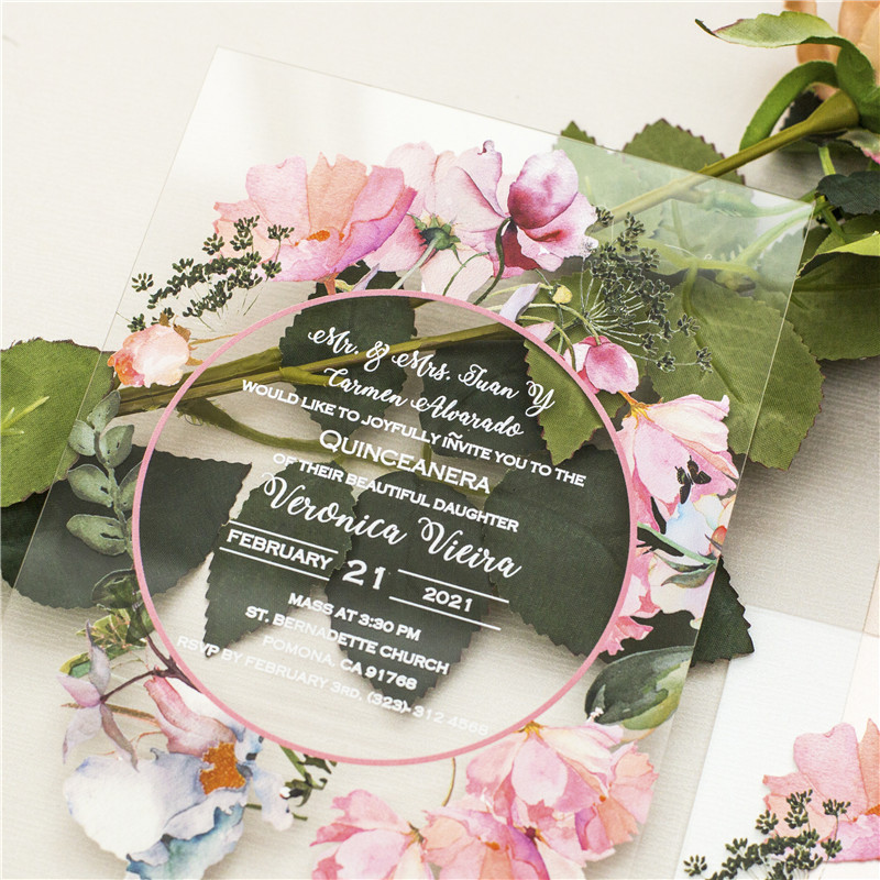 Herbst Blush Acryl Blumen UV Einladungskarten zur Hochzeit ACR23