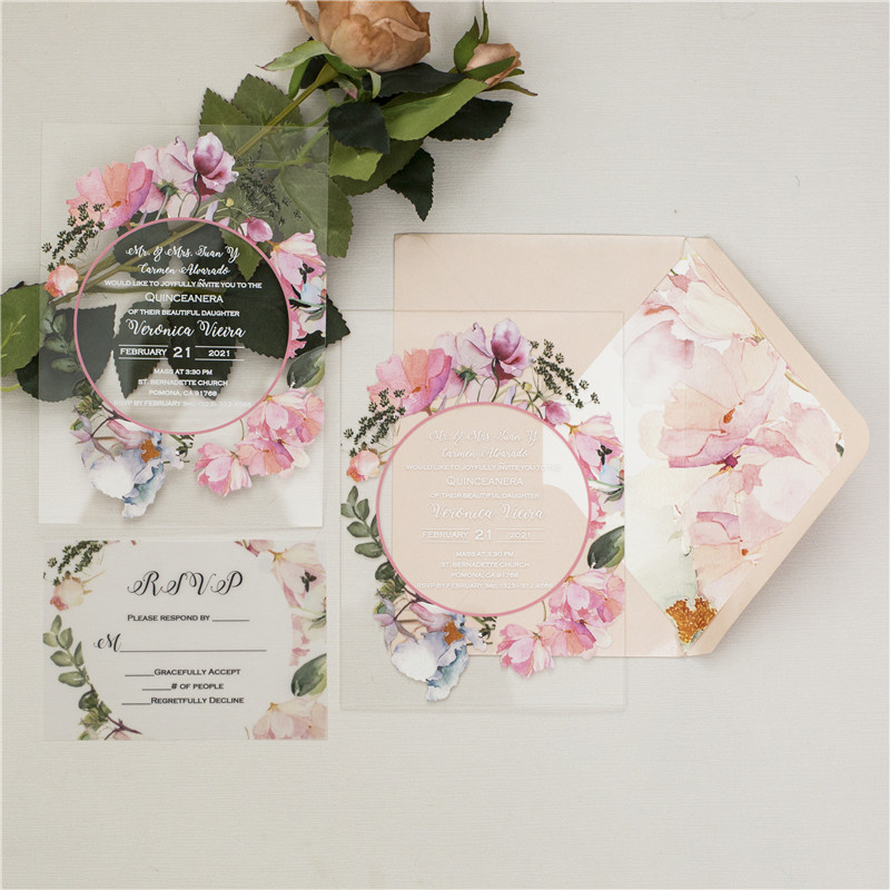 Herbst Blush Acryl Blumen UV Einladungskarten zur Hochzeit ACR23 - zum Schließen ins Bild klicken