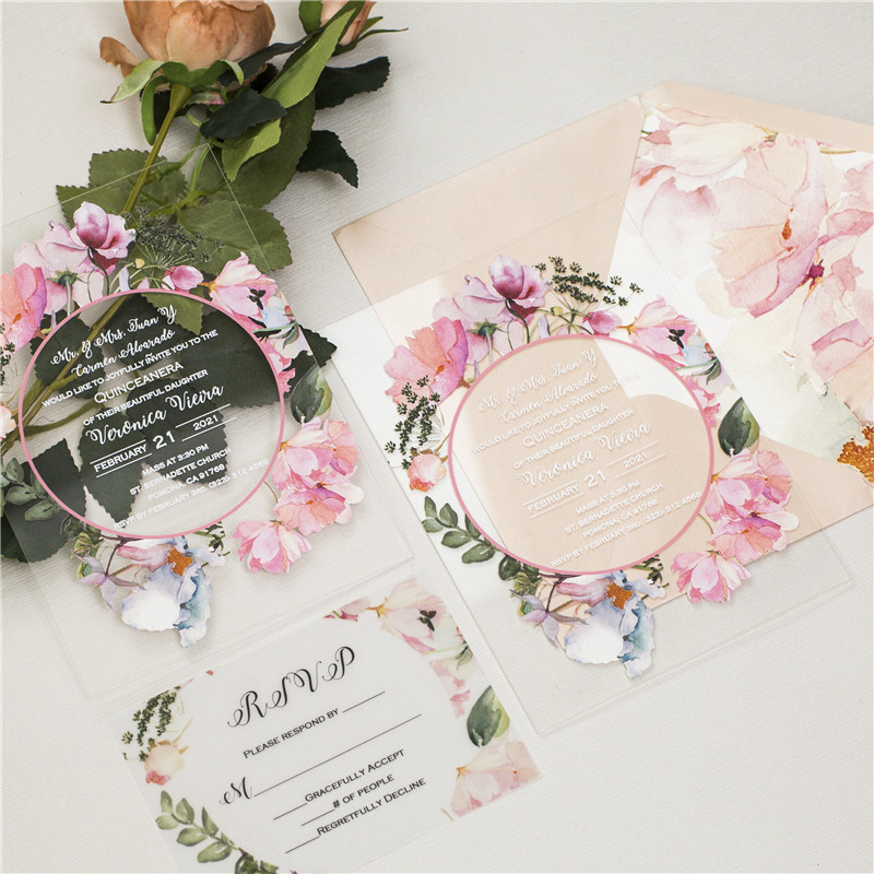 Herbst Blush Acryl Blumen UV Einladungskarten zur Hochzeit ACR23 - zum Schließen ins Bild klicken