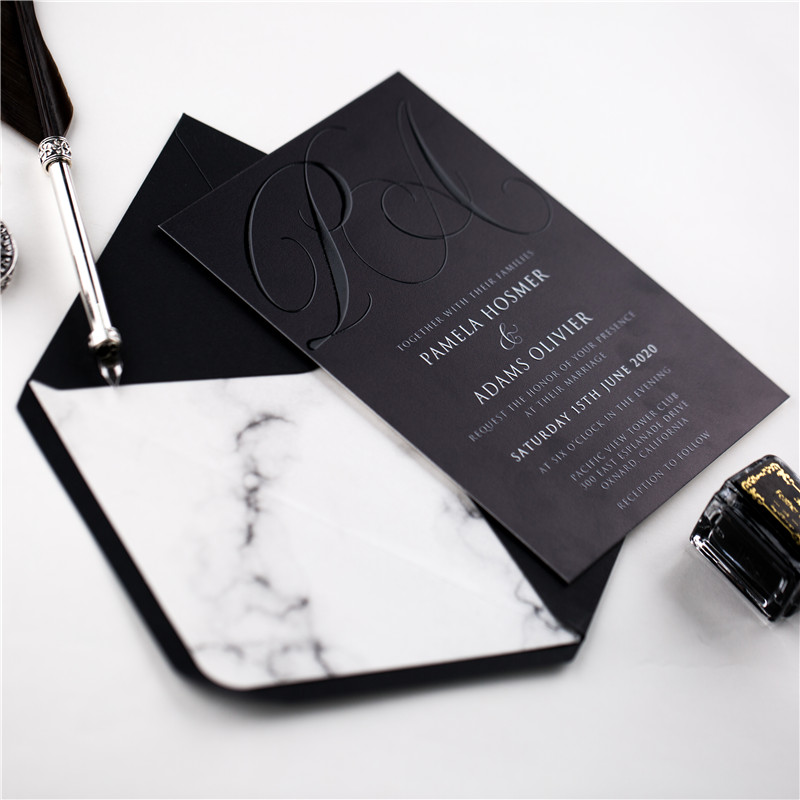 Weiße Hochzeitskarten mit schwarzem UV Druck CUPT04 - zum Schließen ins Bild klicken