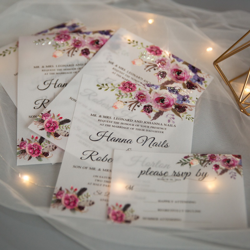 Florale Blumen Hochzeitskarten mit UV Druck CUPT05