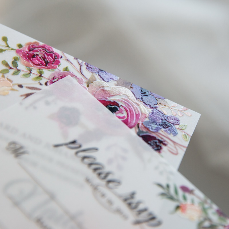 Florale Blumen Hochzeitskarten mit UV Druck CUPT05 - zum Schließen ins Bild klicken