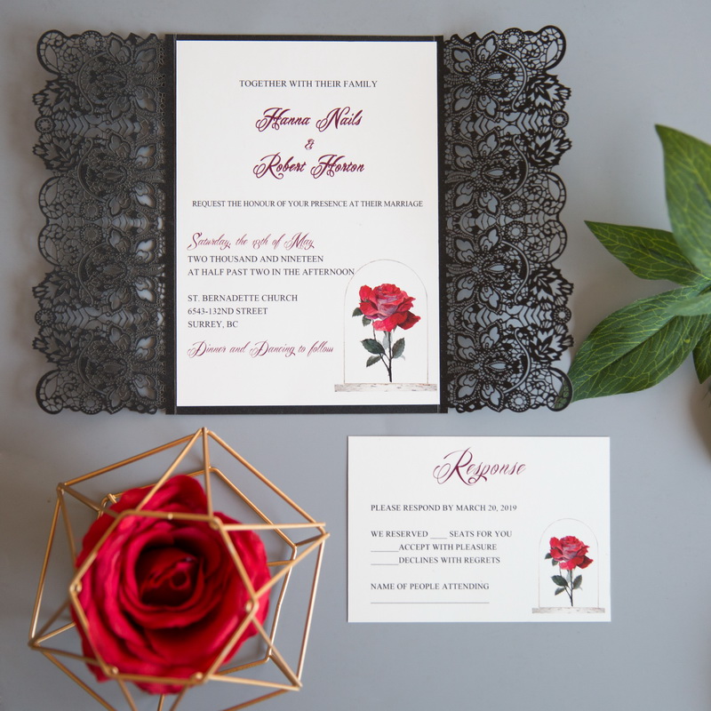 Rote Rose Hochzeitskarten mit UV Druck CUPT10 - zum Schließen ins Bild klicken