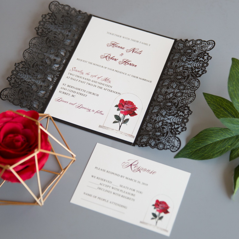 Rote Rose Hochzeitskarten mit UV Druck CUPT10 - zum Schließen ins Bild klicken