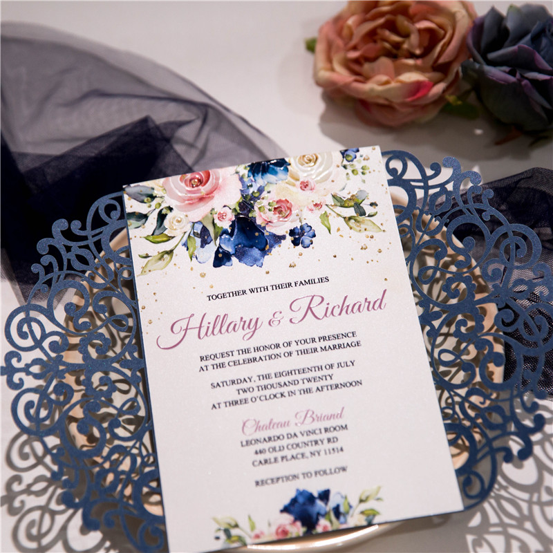 Florale Blumen Hochzeitskarten mit UV Druck CUPT12 - zum Schließen ins Bild klicken