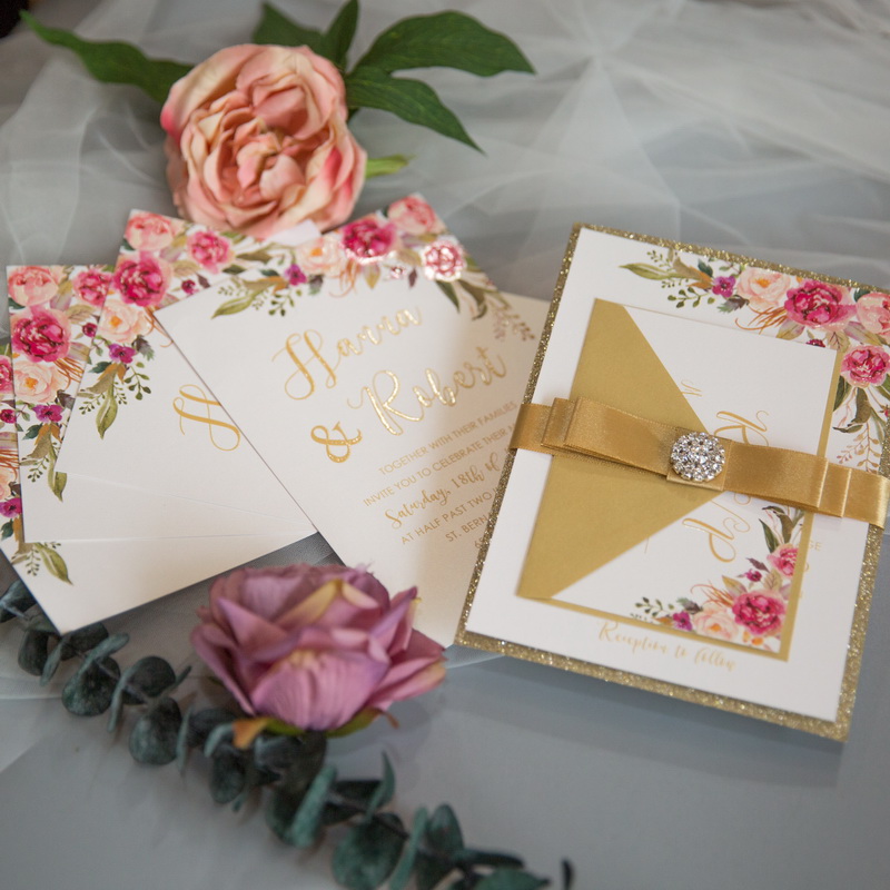 Florale Blumen Hochzeitskarten mit UV Druck CUPT13 - zum Schließen ins Bild klicken
