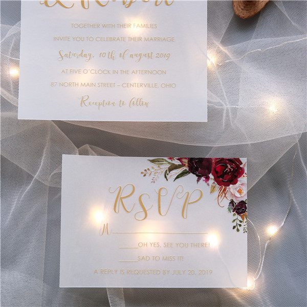 Florale Thema Hochzeitskarten mit UV Druck CUPT19 - zum Schließen ins Bild klicken
