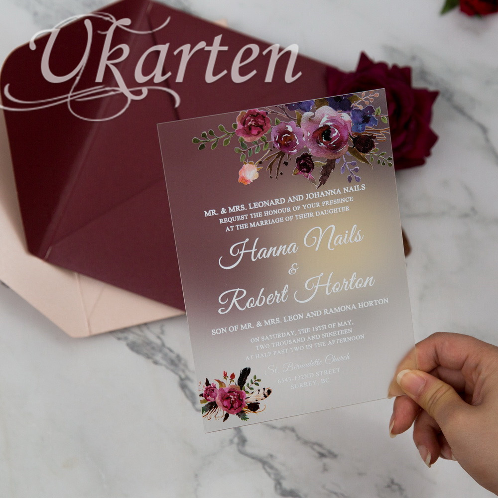 Matt-Acryl florale Hochzeitseinladungen mit UV Druck FACR03
