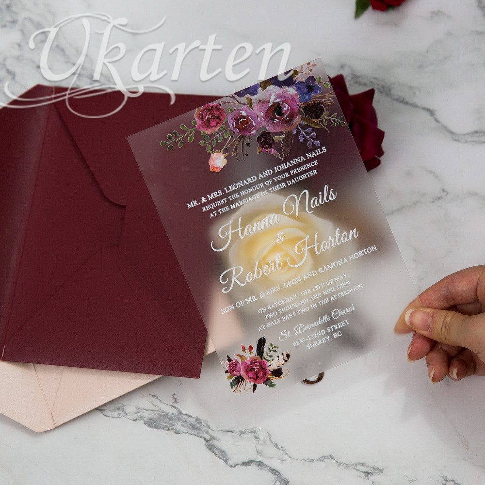 Matt-Acryl florale Hochzeitseinladungen mit UV Druck FACR03 - zum Schließen ins Bild klicken