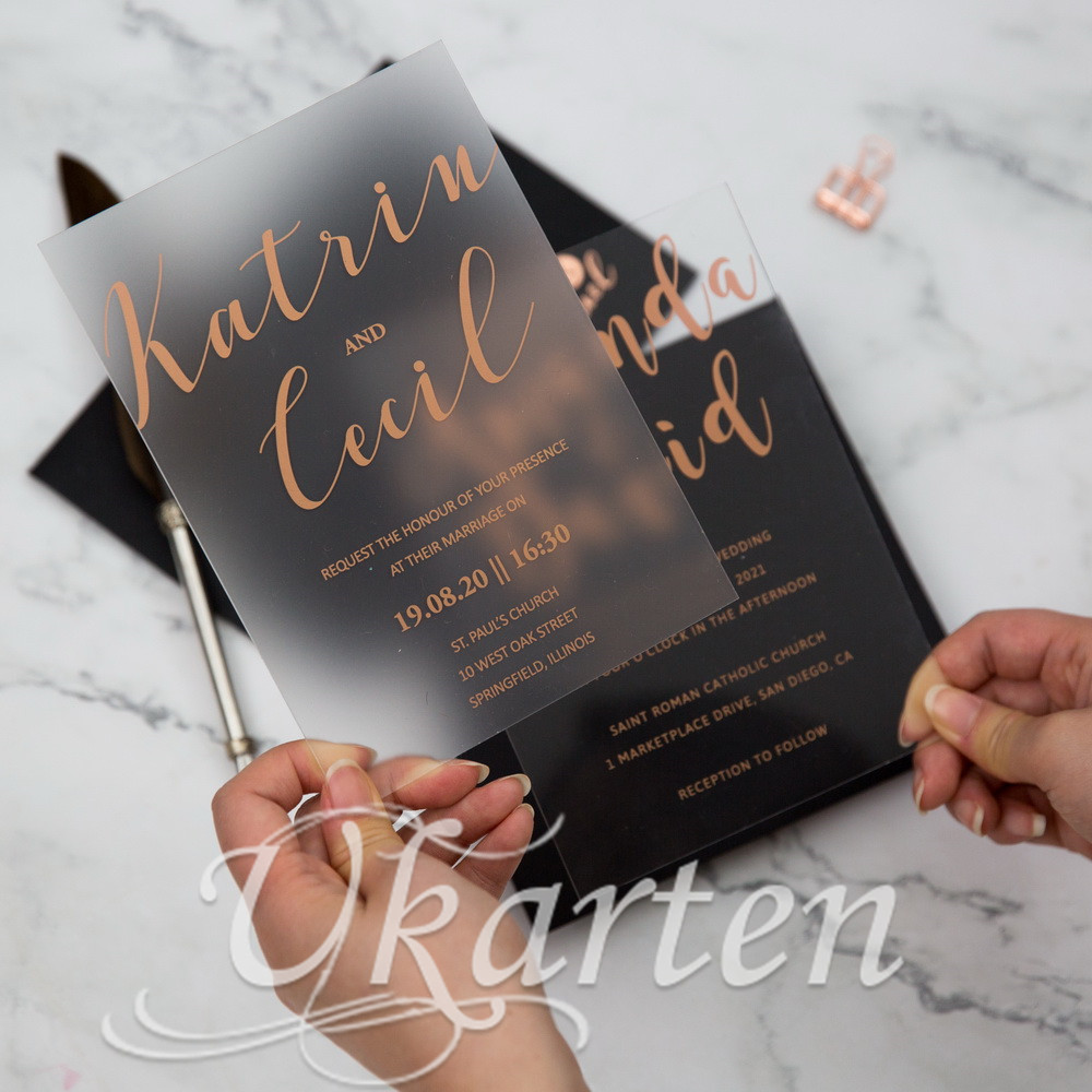 Rosegold Siebdruck Matt-Acryl Hochzeitseinladungen FACR04 - zum Schließen ins Bild klicken