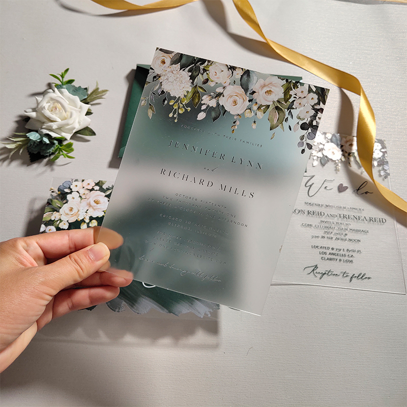 Romantische Matt Acryl Hochzeitseinladungen mit UV Druck FACR08 - zum Schließen ins Bild klicken