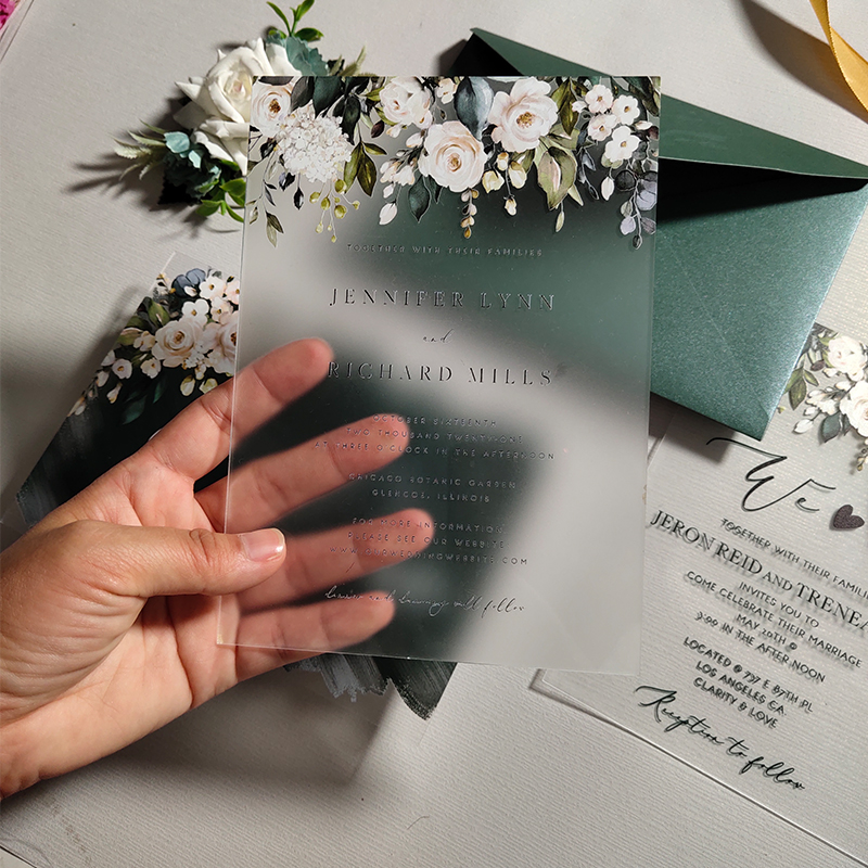 Romantische Matt Acryl Hochzeitseinladungen mit UV Druck FACR08 - zum Schließen ins Bild klicken