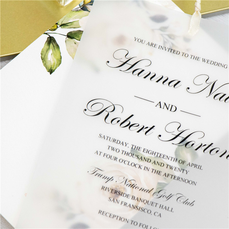 Zwei Layer Transparente Hochzeitseinladung mit Satin Band WDV0004 - zum Schließen ins Bild klicken