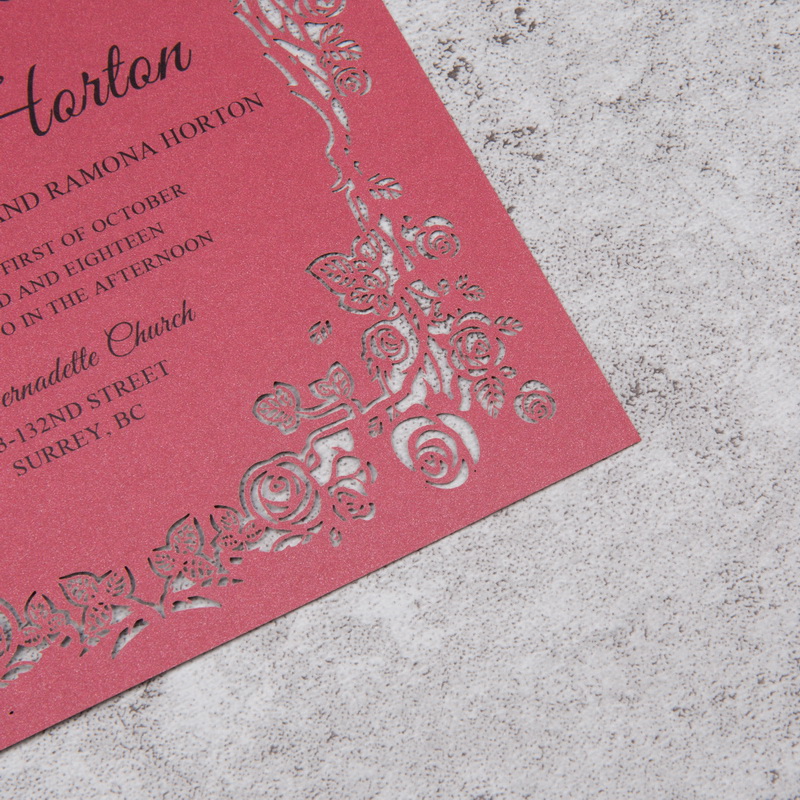Burgundy Rose Lasercut Hochzeitskarte WFL0061