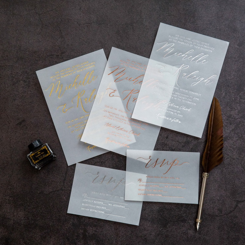 Transparentpapier Hochzeitskarten mit Foliendruck WFSI0039 - zum Schließen ins Bild klicken