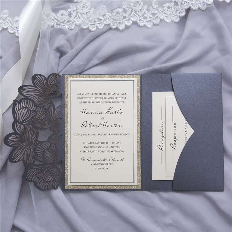 Lasercut Pocket Fold Einladungen zur Hochzeit WPFB2120 - zum Schließen ins Bild klicken