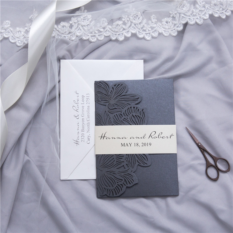 Lasercut Pocket Fold Einladungen zur Hochzeit WPFB2120 - zum Schließen ins Bild klicken