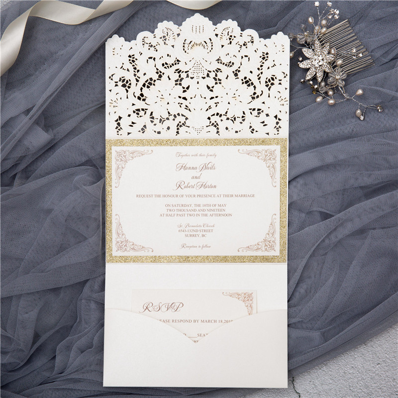 Lasercut Pocket Fold Einladungen zur Hochzeit WPFB2121
