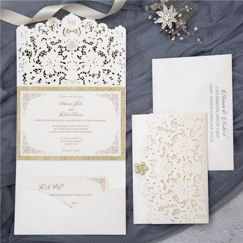 Lasercut Pocket Fold Einladungen zur Hochzeit WPFB2121 - zum Schließen ins Bild klicken