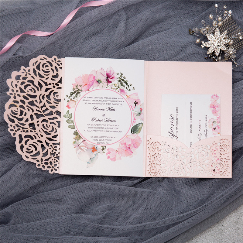 Lasercut Pocket Fold Einladungen zur Hochzeit WPFC2122 - zum Schließen ins Bild klicken