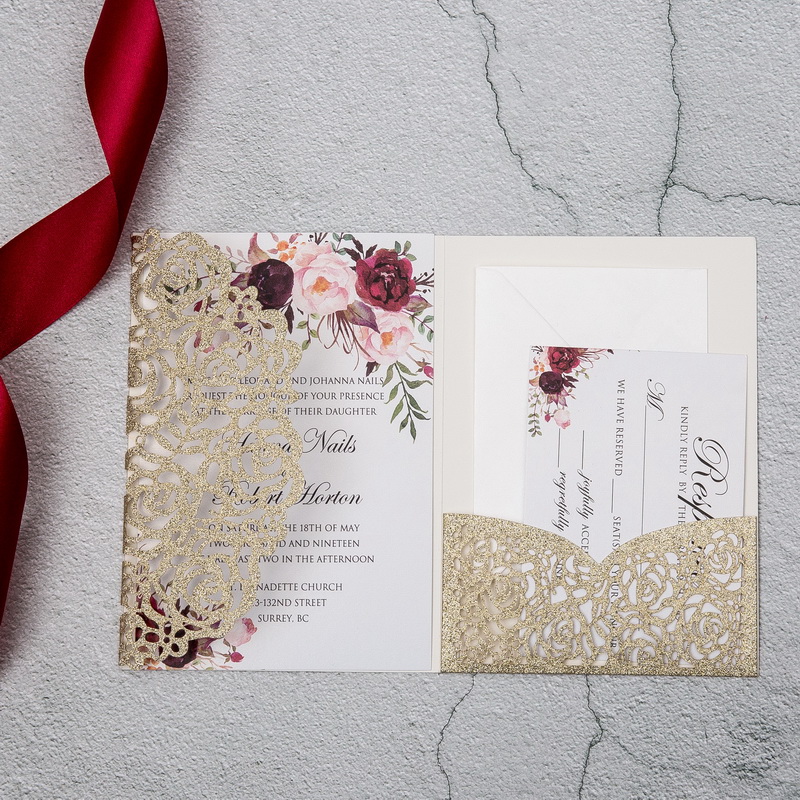 Glitter Papier Lasercut Einladungen Hochzeit WPFC2122G - zum Schließen ins Bild klicken