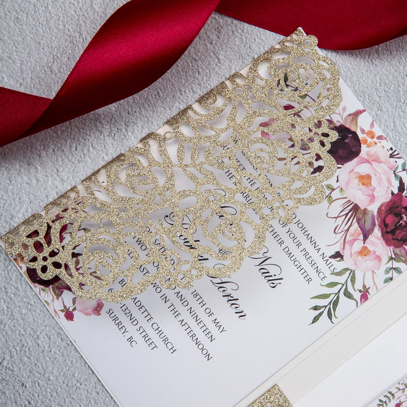 Glitter Papier Lasercut Einladungen Hochzeit WPFC2122G - zum Schließen ins Bild klicken