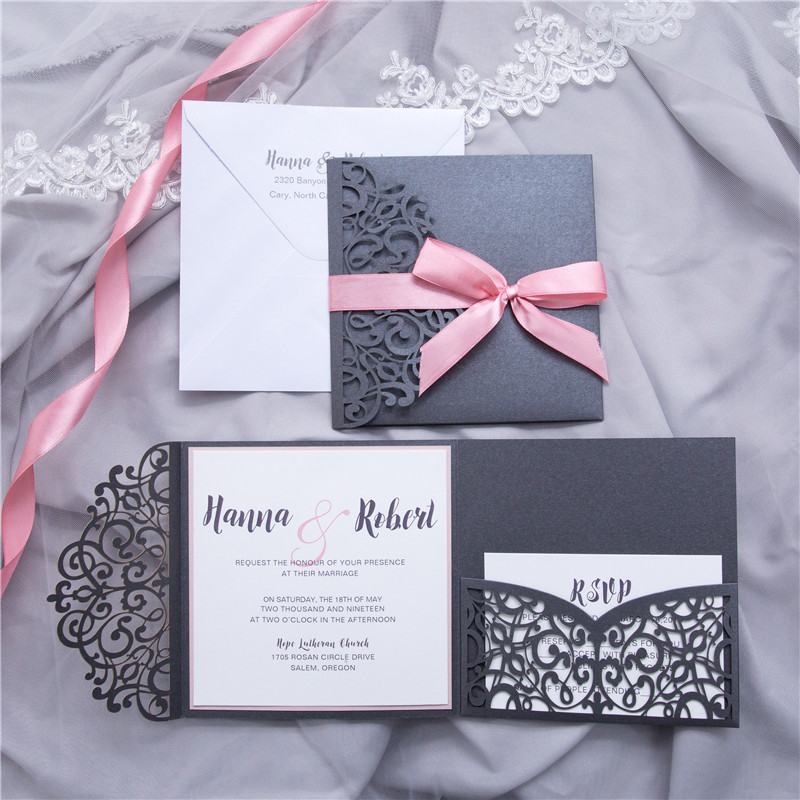 Lasercut Pocket Fold Einladungen zur Hochzeit WPFC2125