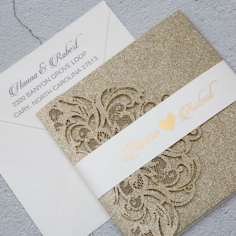 Glitter Papier Lasercut Einladungen Hochzeit WPFC2126G - zum Schließen ins Bild klicken