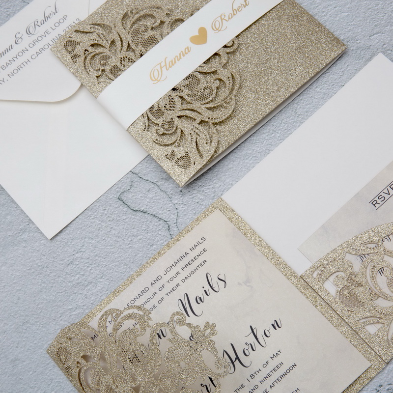 Glitter Papier Lasercut Einladungen Hochzeit WPFC2126G - zum Schließen ins Bild klicken