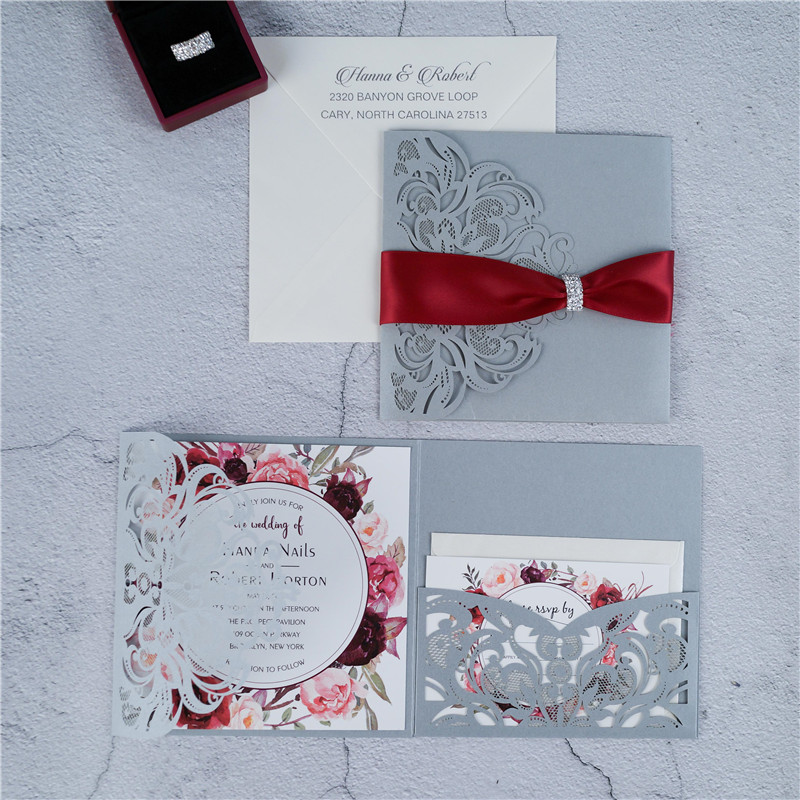 Lasercut Pocket Fold Einladungen zur Hochzeit WPFC2126