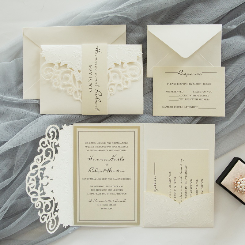 Lasercut Pocket Fold Einladungen zur Hochzeit WPFC2130 - zum Schließen ins Bild klicken