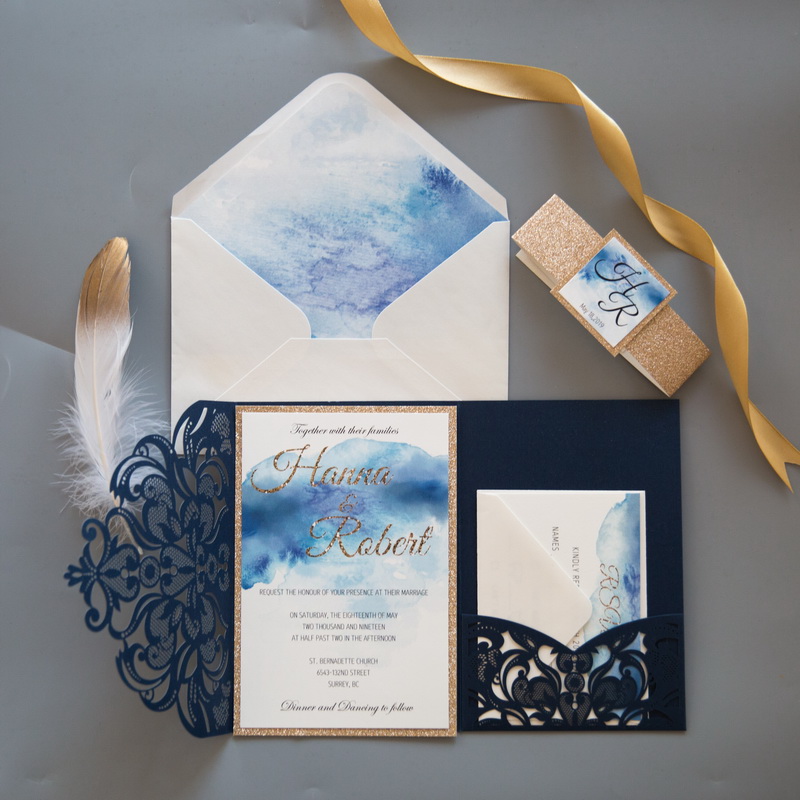Lasercut Pocket Fold Einladungen zur Hochzeit WPFC2132 - zum Schließen ins Bild klicken