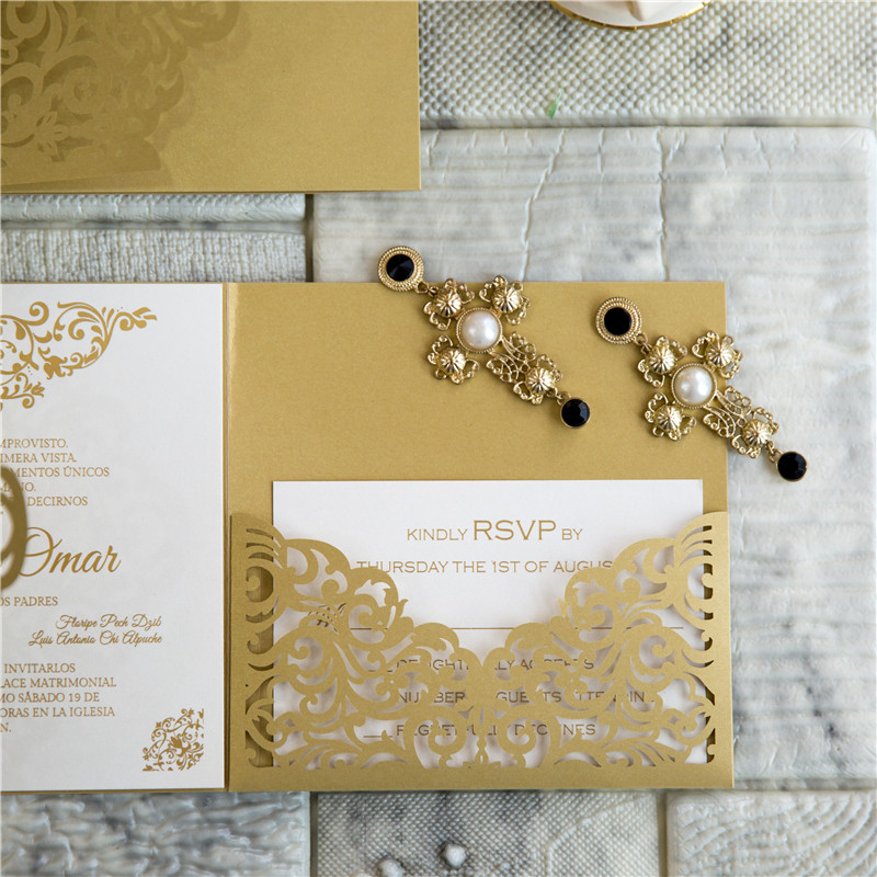 Lasercut Pocket Fold Einladungen zur Hochzeit WPFC2134 - zum Schließen ins Bild klicken