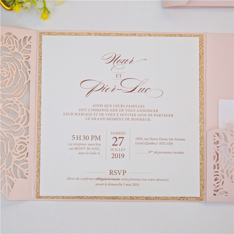 Lasercut Pocket Fold Einladungen zur Hochzeit WPFC2136 - zum Schließen ins Bild klicken