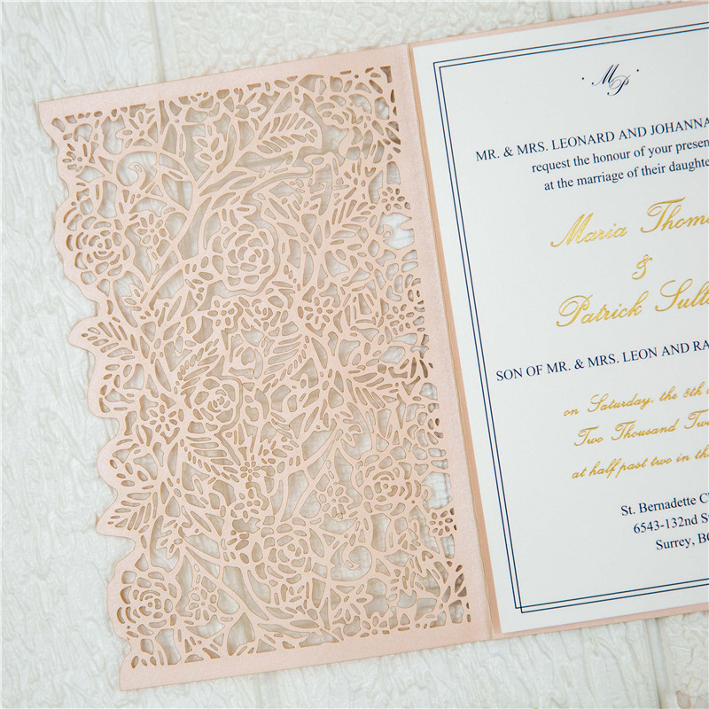 Lasercut Pocket Fold Einladungen zur Hochzeit WPFC2137 - zum Schließen ins Bild klicken