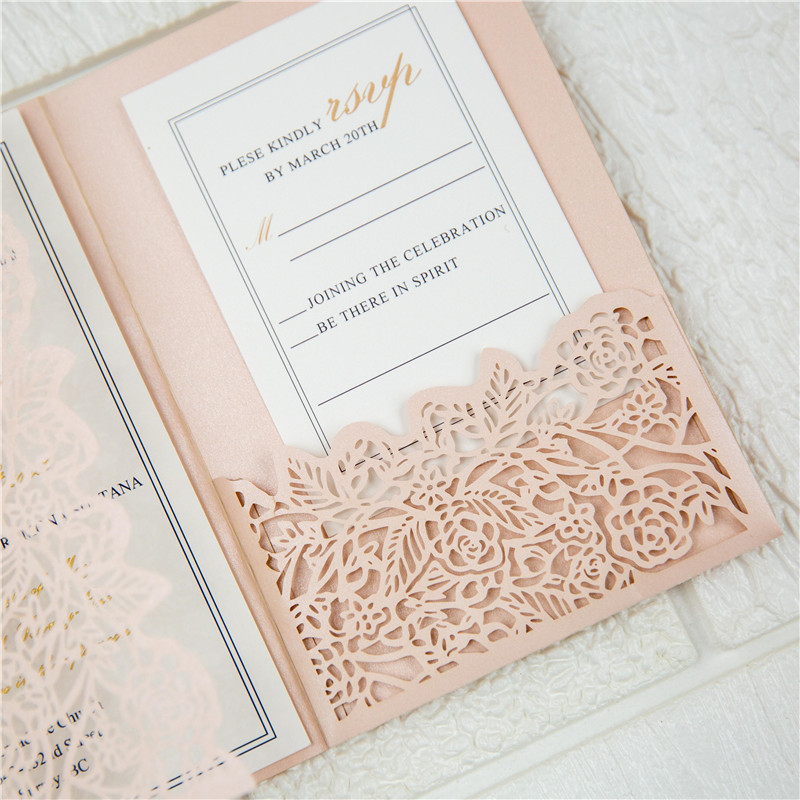 Lasercut Pocket Fold Einladungen zur Hochzeit WPFC2137 - zum Schließen ins Bild klicken