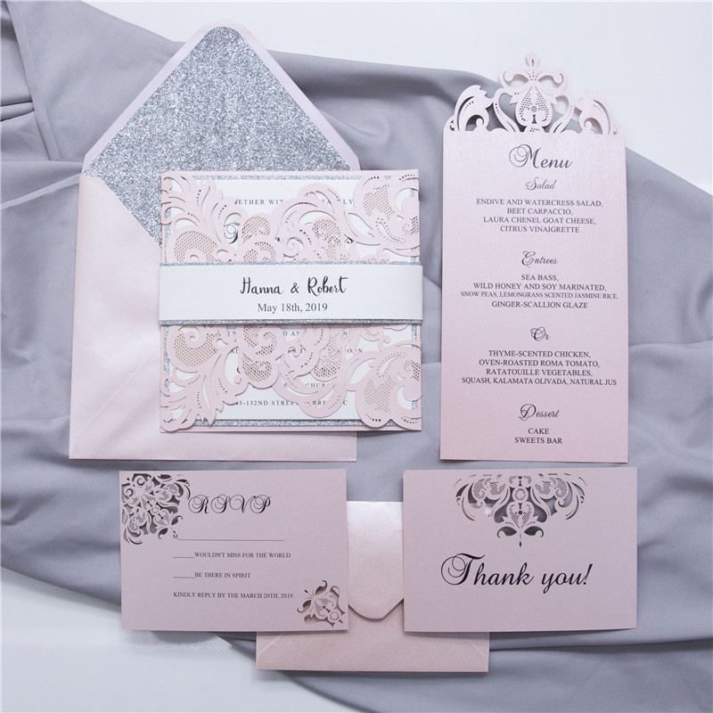 edle Spitze Hochzeitskarte mit Laserdruck WPL0002(WPL0086)