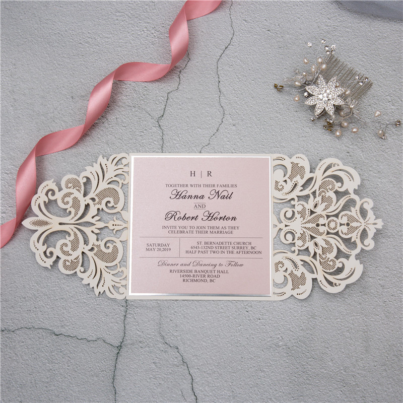 Glitter Papier Lasercut Einladungen Hochzeit WPL0002G - zum Schließen ins Bild klicken