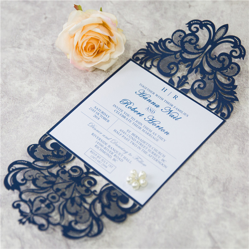 edle Spitze Hochzeitskarte mit Laserdruck WPL0002(WPL0086) - zum Schließen ins Bild klicken