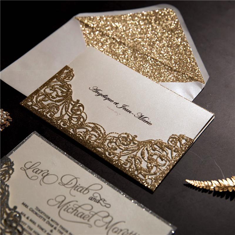 Glitter Papier Lasercut Einladungen Hochzeit WPL0007G - zum Schließen ins Bild klicken