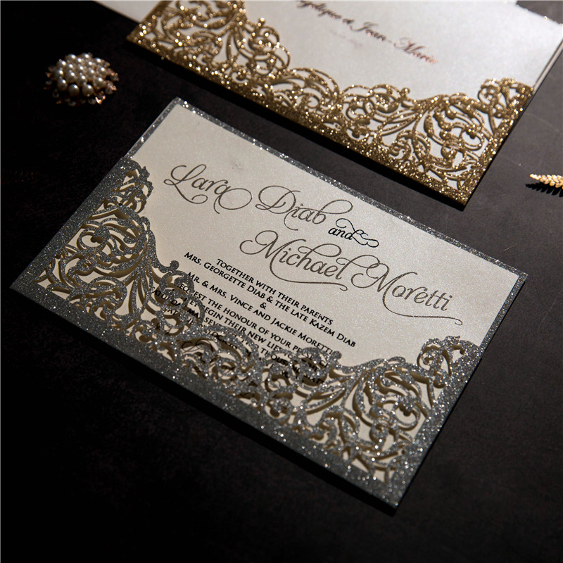 Glitter Papier Lasercut Einladungen Hochzeit WPL0007G