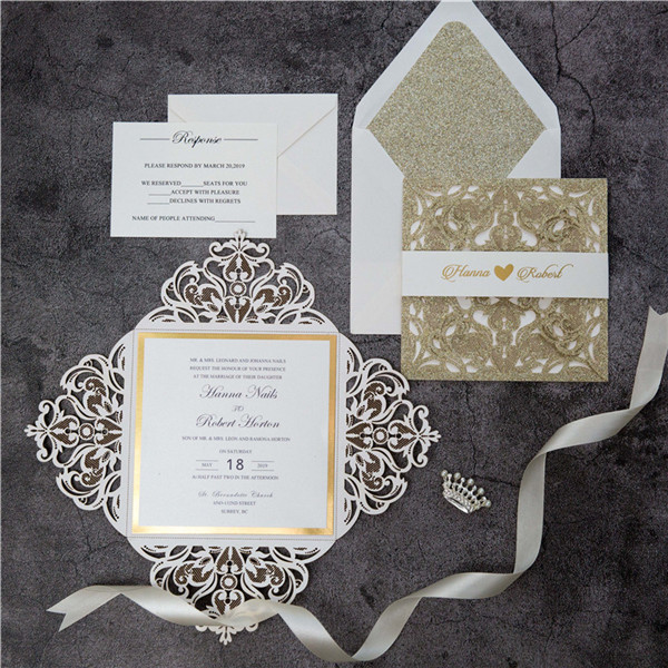 Glitter Papier Lasercut Einladungen Hochzeit WPL0019G