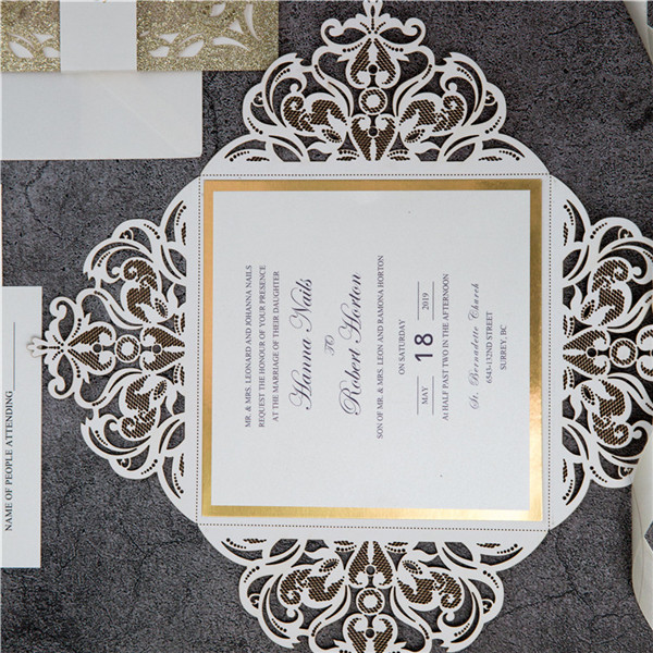 Glitter Papier Lasercut Einladungen Hochzeit WPL0019G - zum Schließen ins Bild klicken