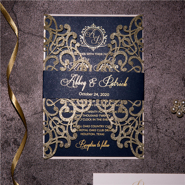 Glitter Papier Lasercut Einladungen Hochzeit WPL0041G - zum Schließen ins Bild klicken