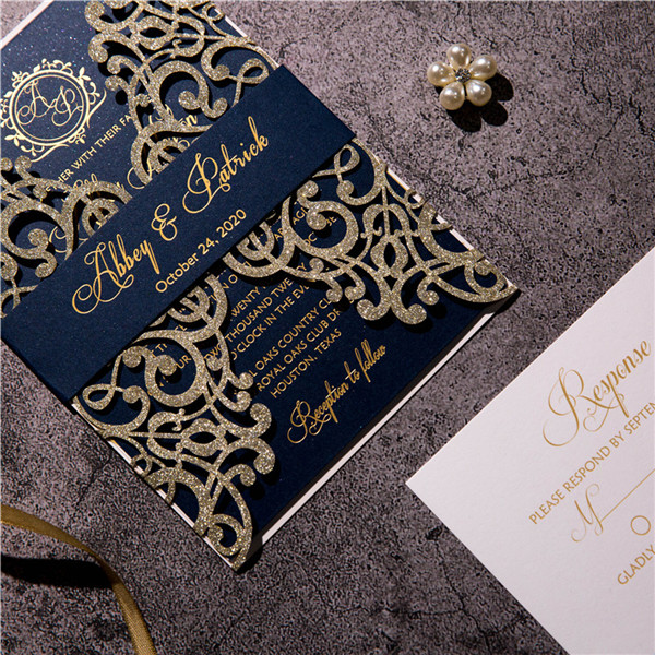 Glitter Papier Lasercut Einladungen Hochzeit WPL0041G - zum Schließen ins Bild klicken