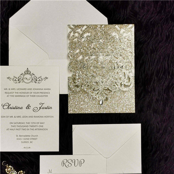 Glitter Papier Lasercut Einladungen Hochzeit WPL0074G