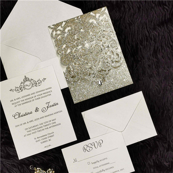 Glitter Papier Lasercut Einladungen Hochzeit WPL0074G - zum Schließen ins Bild klicken