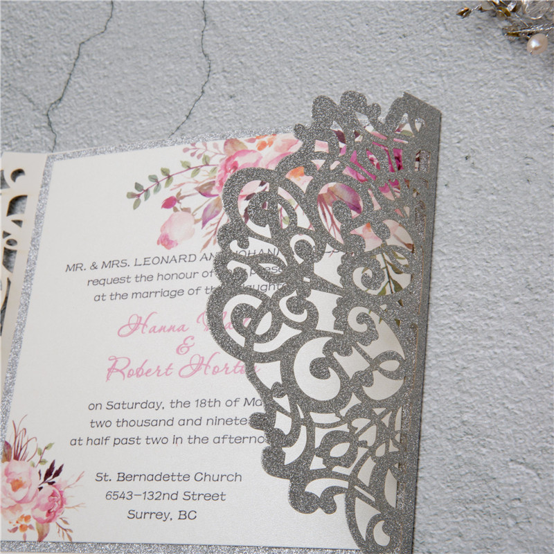 Glitter Papier Lasercut Einladungen Hochzeit WPL0135G